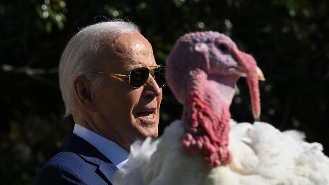 US President Joe Biden pardons Peach, the National Thanksgiving Turkey, during an event on the South Lawn of the White House in Washington, DC. Picture: AFP