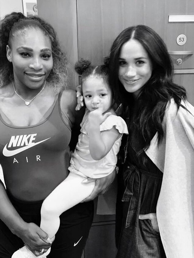 Serena Williams with her daughter Alexis and Meghan Markle. Picture: Instagram.