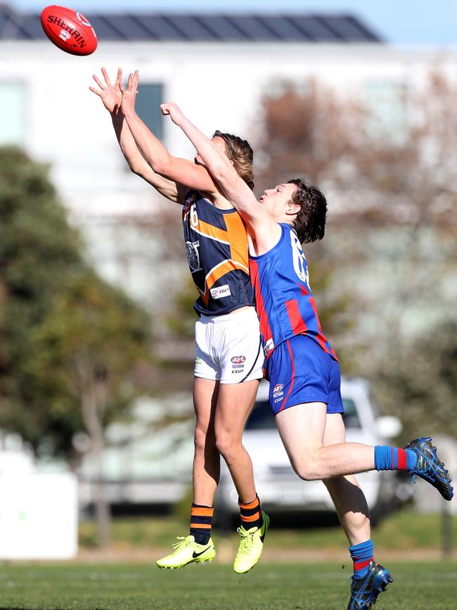 Jack Bytel flies for a mark for Calder Cannons. Picture: Mark Dadswell