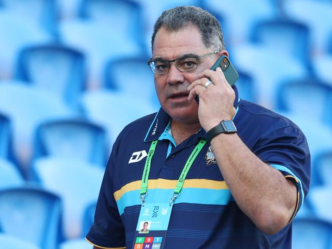 GOLD COAST, AUSTRALIA - MARCH 22: Head of Performance and Culture at Titans, Mal Meninga looks on during the round 2 NRL match between the Gold Coast Titans and the Parramatta Eels at Cbus Super Stadium on March 22, 2020 in Gold Coast, Australia. (Photo by Chris Hyde/Getty Images)