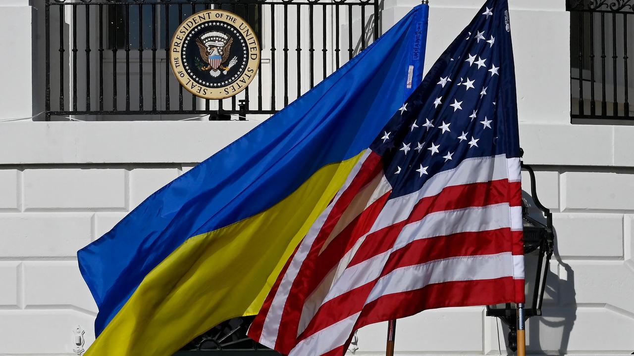 The US and Ukrainian flags on the South Lawn of the White House. Picture: AFP