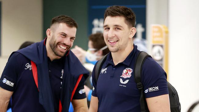 Roosters player Victor Radley with teammate James Tedesco. Picture: Tim Hunter.