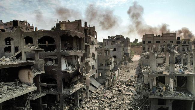 An aerial view of buildings destroyed by Israeli air strikes in the Jabalia camp in Gaza City.