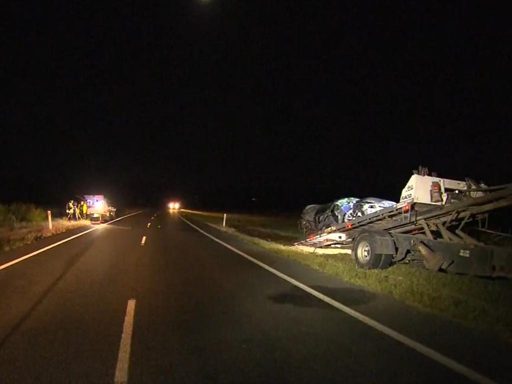 Car rollover on D’Aguilar Hwy at Barker Creek Flat, between Nanango and Kingaroy. Picture: 9News