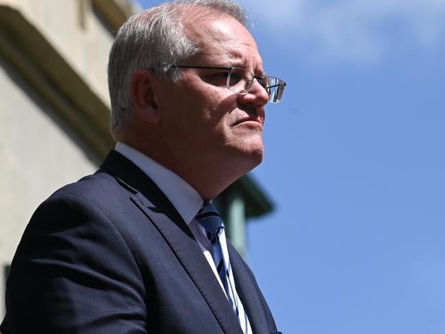 SYDNEY, AUSTRALIA - NewsWire Photos , MARCH 20, 2021: Prime Minister Scott Morrison speaks to the media during a press conference at  Kirribilli House.  Picture: NCA NewsWire / Flavio Brancaleone