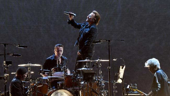 Irish rock band U2 perform at Adelaide Oval in Adelaide, Tuesday, November 19, 2019. The Joshua Tree Tour 2019 will see U2 return to New Zealand and Australia for the first time since 2010. (AAP Image/Sam Wundke) NO ARCHIVING