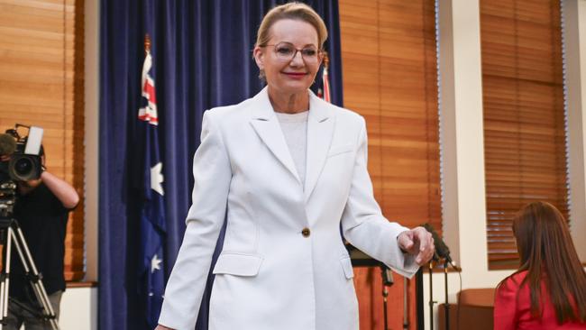 Opposition Leader Sussan Ley holds a press conference at Parliament House in Canberra. Picture: Martin Ollman