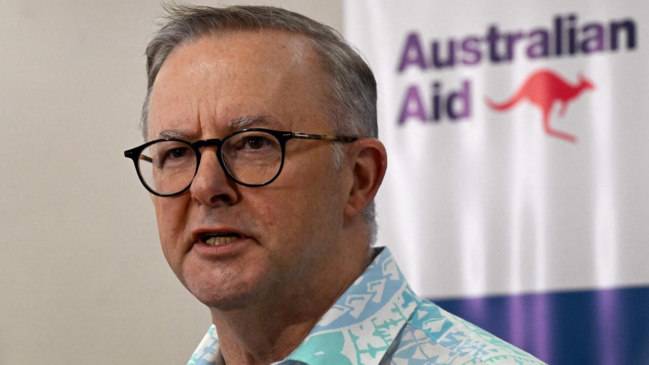 Australian Prime Minister Anthony Albanese speaks during a press conference at the Australia Pacific Training Coalition centre (APTC) after attending the Pacific Islands Forum (PIF), in Suva. (Photo by William WEST / AFP)