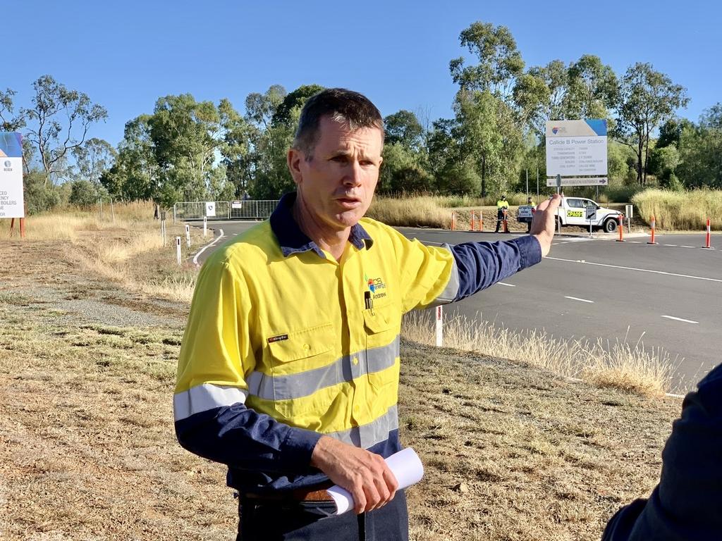 CS Energy CEO Andrew Bills addressing the media at the Callide Power Station. Photo: Lachlan Berlin