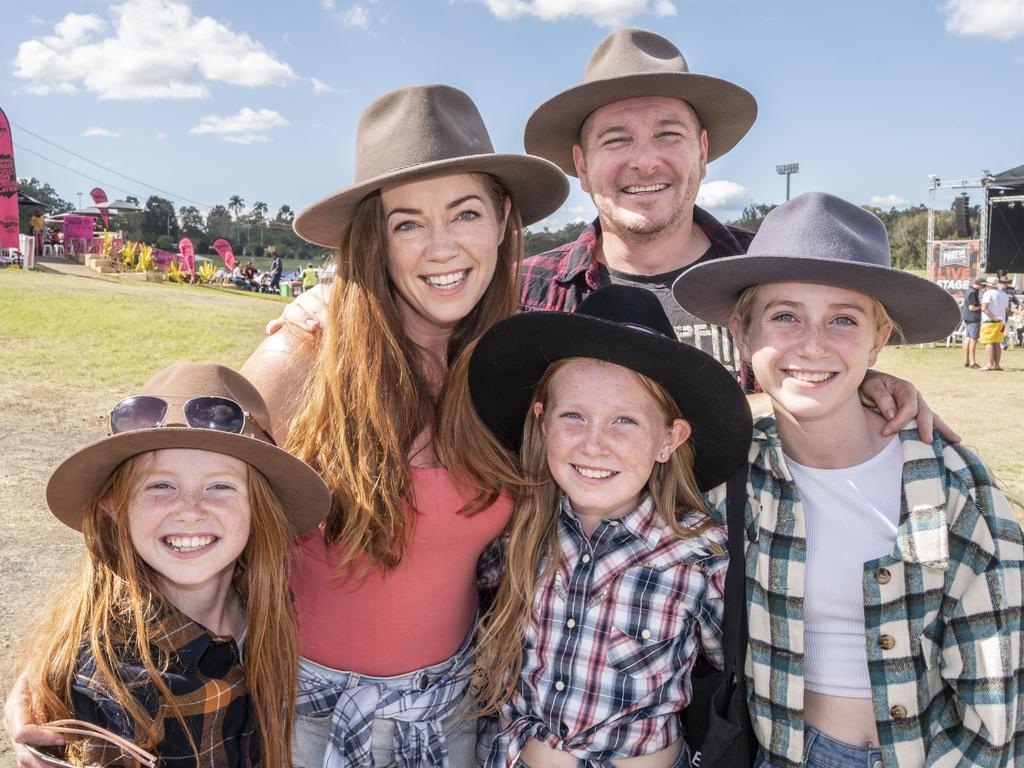 (from left) Asha, Claire, Donald, Brianna and Kayleidh Farquhar. Meatstock 2023 at Toowoomba Showgrounds. Friday, April 14, 2023. Picture: Nev Madsen.