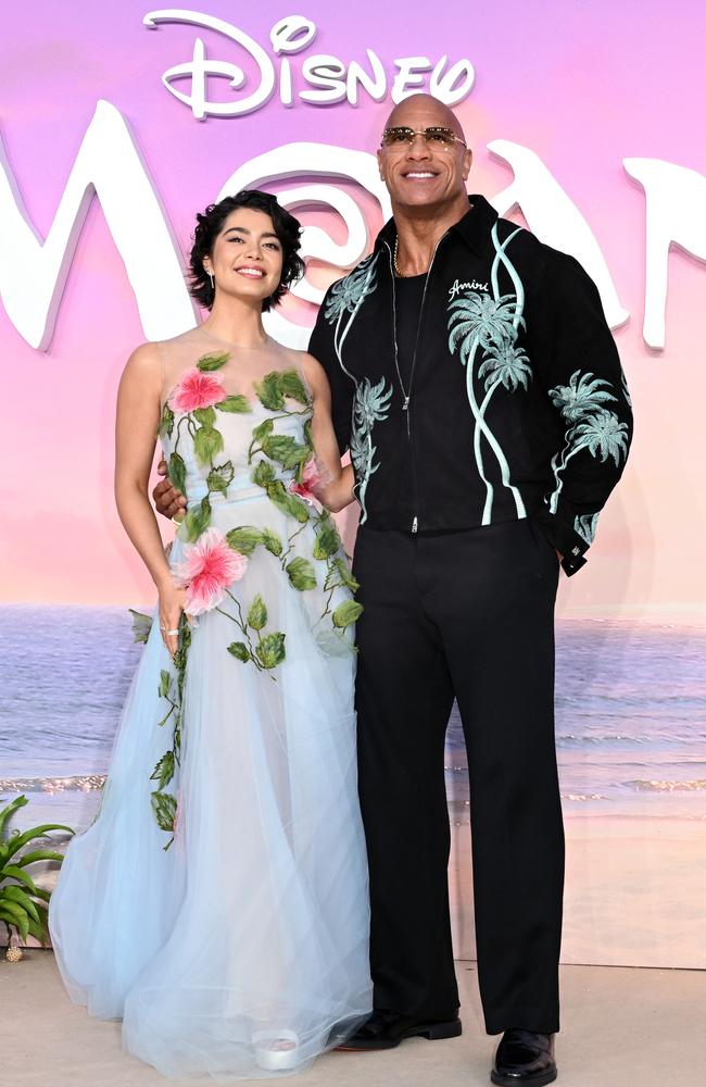 Auli'i Cravalho and Dwayne Johnson, who voice Moana and Maui, attend the Moana 2 UK premiere on November 24 in London. Picture: Kate Green/Getty Images