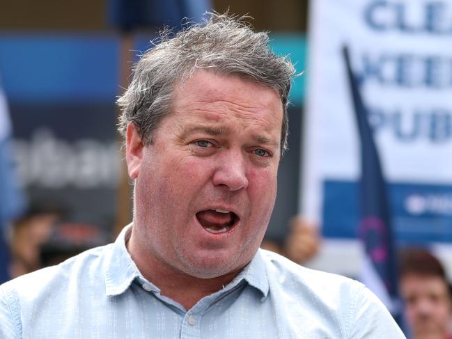 HOBART, Monday 14th October 2024. Cleaners from the Royal Hobart Hospital walk out on strike over short staffing and privatisation plans. HACSU State Secretary Robbie Moore talks to media at the walk out.Picture: Linda Higginson