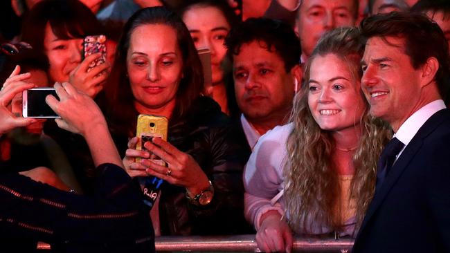Tom Cruise meeting fans at the Australian premiere of The Mummy at The State Theatre, Sydney. Picture: Jonathan Ng