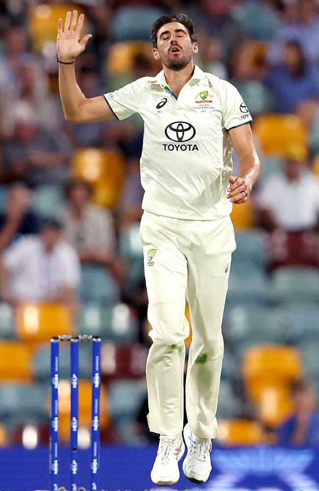 Mitchell Starc has questioned the suitability of the Gabba pitch for pink ball cricket. Picture: Pat Hoelscher / AFP