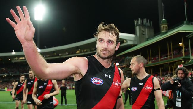 Former Essendon star Jobe Watson’s last AFL game, an elimination final loss to Sydney in 2017. Photo: Matt King/Getty Images)