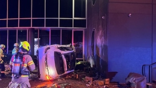 Emergency services were called to Fullarton Rd at Kent Town just after 3.30am after reports the white Mercedes sedan had hit the wall of a business.