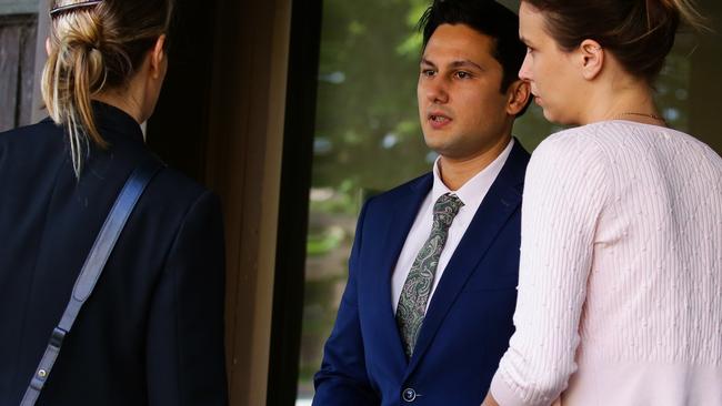 Blake Davis (centre) leaving the Darlinghurst Court in March. Picture: Gaye Gerard