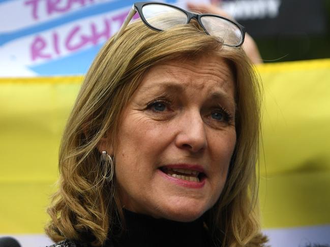 Reason Party leader Fiona Patten speaks to media during a press conference outside of the Victorian State Parliament in Melbourne, Wednesday, August 14, 2019. The bill, which allows Trans and gender diverse people to alter their birth certificate was introduced into parliament today. (AAP Image/James Ross) NO ARCHIVING