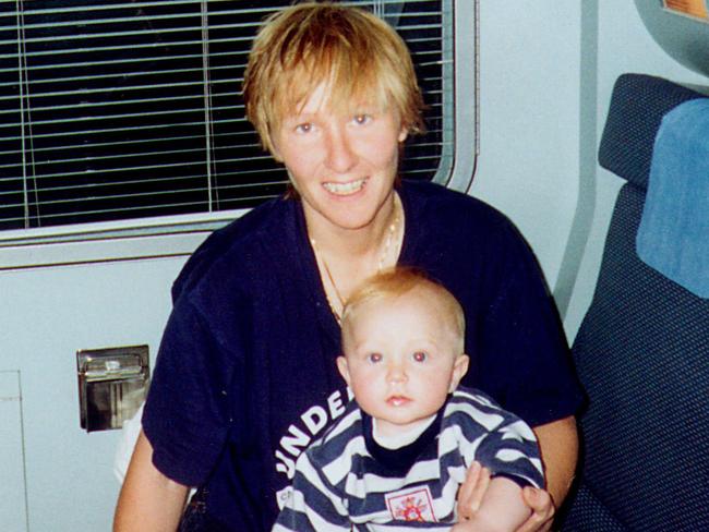 A fresh-faced Vicki Jacobs with baby boy Ben.