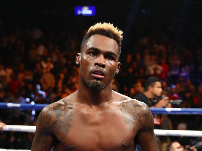 Jermell Charlo celebrates a win.