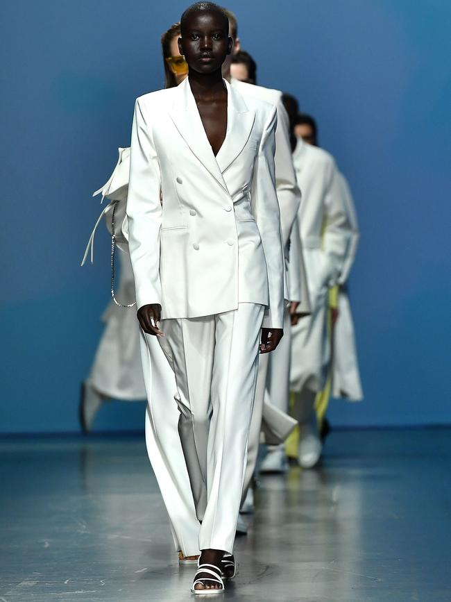 Adelaide model Adut Akech during the Hugo Boss Spring Summer 2020 fashion show in Milan. Picture: Tiziana FABI / AFP