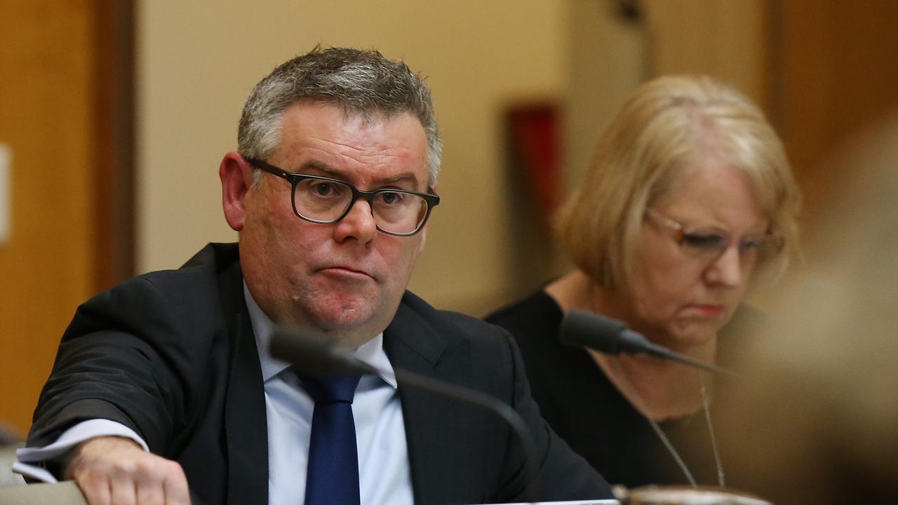 Labor Senator Murray Watt asking questions at a Senate Estimates hearing at Parliament House in Canberra. Picture Kym Smith