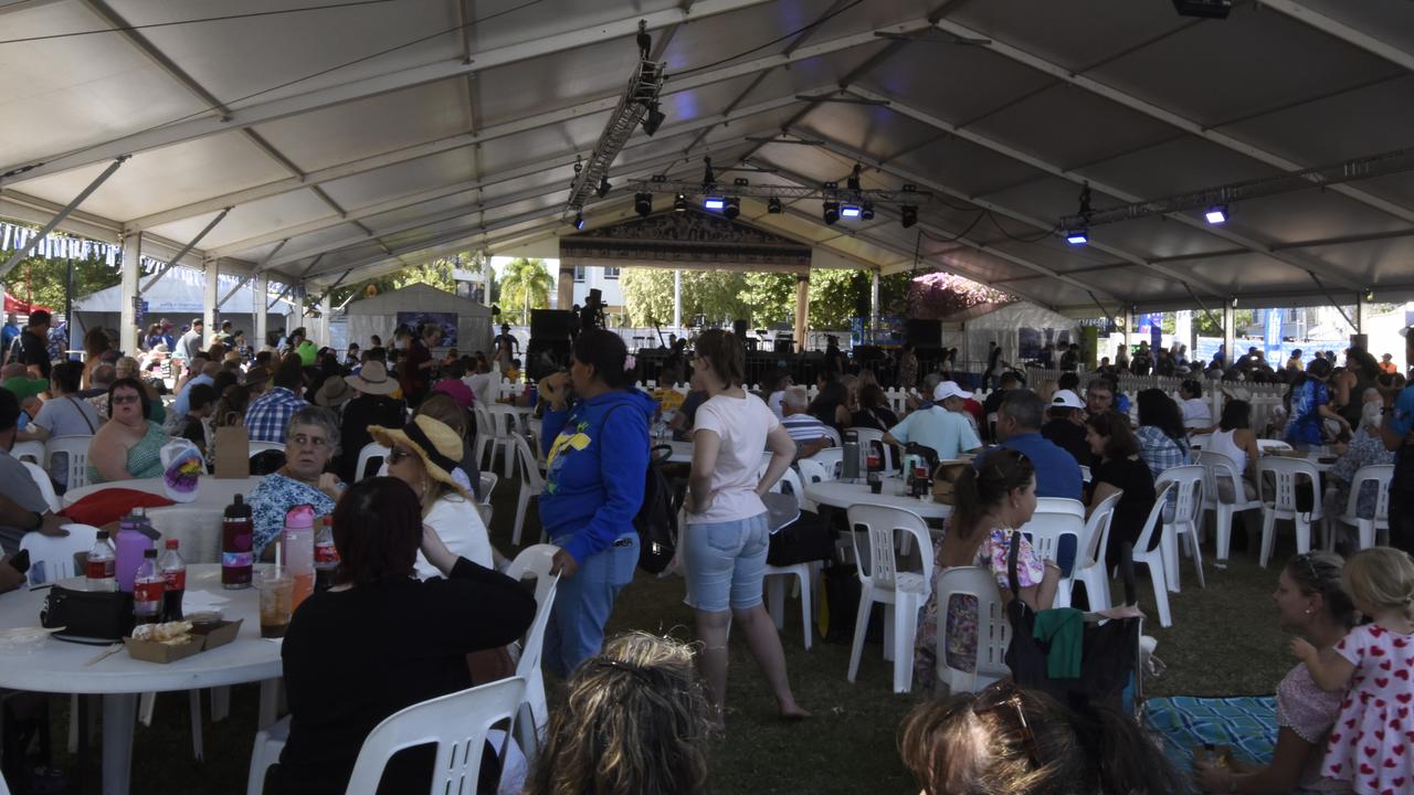 Families flocked the gazebo to eat together.