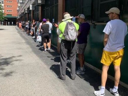 A long line outside Bronx High School of Science, a pop up vaccination centre for the monkeypox virus. Picture: Supplied