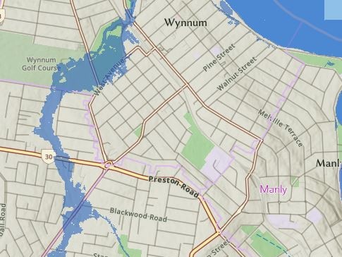 Brisbane flood mapping for Cyclone Alfred: Wynnum