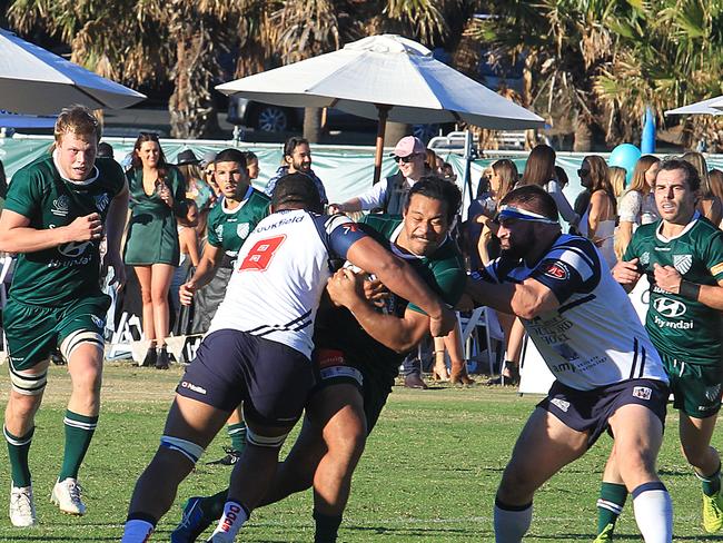 Randwick player David Via up against Eastwood on the 5th of May, 2018. Randwick take on Eastwood at Coogee Oval. (AAP IMAGE/ Danny Aarons)