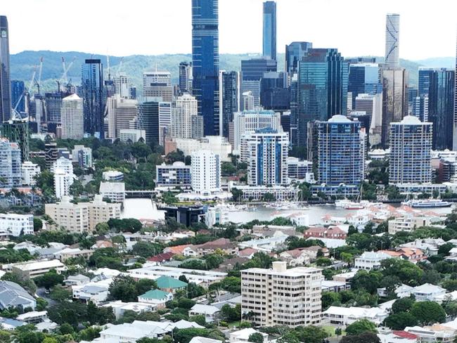 Aerial view large riverfront houses in the inner city Brisbane suburb of New Farm. The suburb has some of the Queensland capital city's most expensive real estate. Picture: Brendan Radke