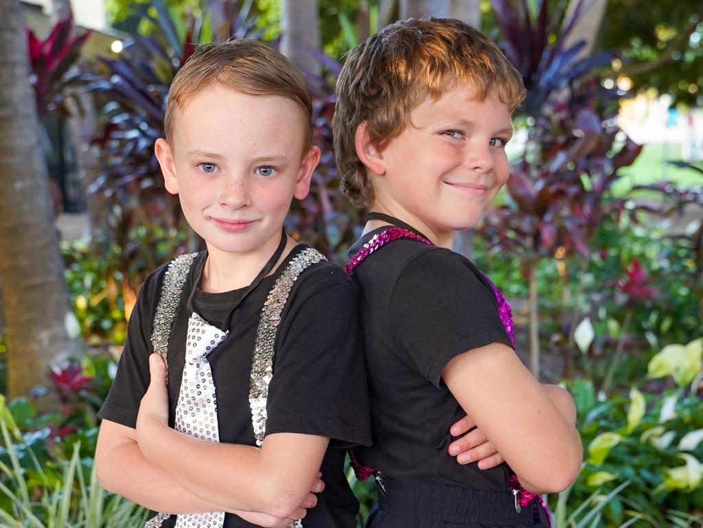 <p>Fitzgerald State School Year 3 students Ryan Thompson and Brock Watkins at the 2022 Fitzgerald Spectacular Concert held at the Mackay Entertainment and Convention Centre. Picture: Heidi Petith</p>