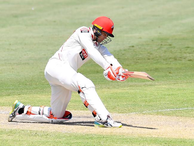 Alex Carey has hit his maiden first-class century.