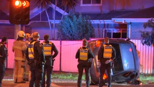 The allegedly stolen vehicle came to a dramatic halt a short time later at the intersection of Widford St and Camp Rd, where it was involved in a larger crash with a civilian vehicle. Picture: 9News