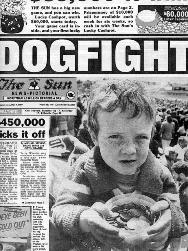 The front page of the Sun from October 9, 1989 detailed Bulldogs’ members fight to stop the merger with Fitzroy.