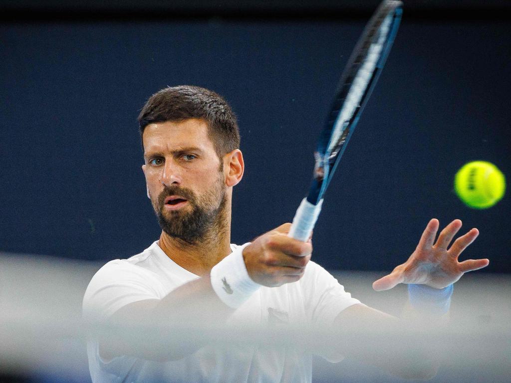 Novak Djokovic trains in Brisbane. Picture: Patrick Hamilton/AFP