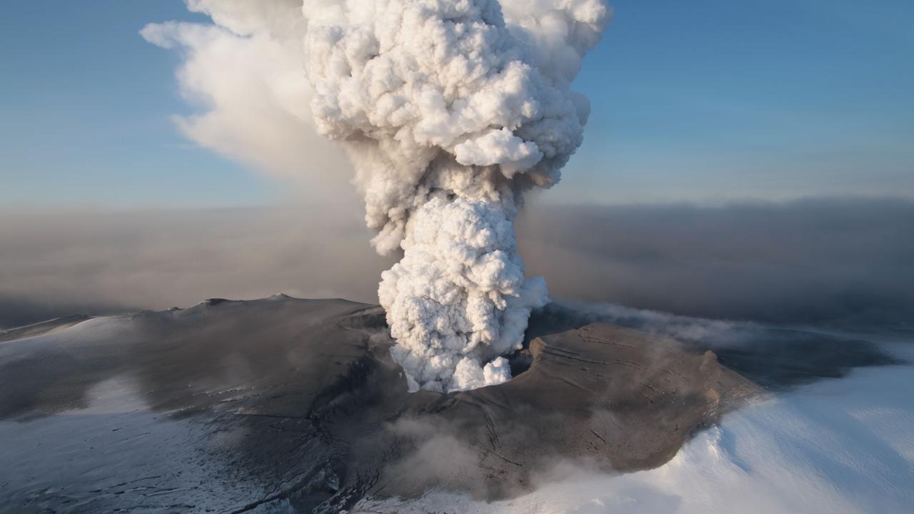 The large volcanic ash plume that was part of the eruption of Iceland's Eyjafjallajokull glacier in 2010 caused travel chaos, grounding plane flights over much of Europe. Picture: AP Photo