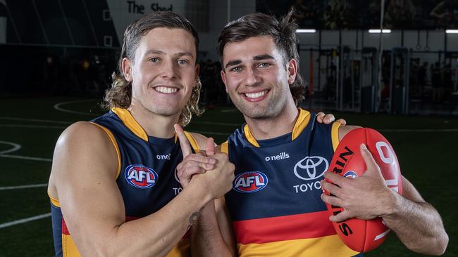 Crows young guns Jake Soligo and Josh Rachele. Picture: Sarah Reed