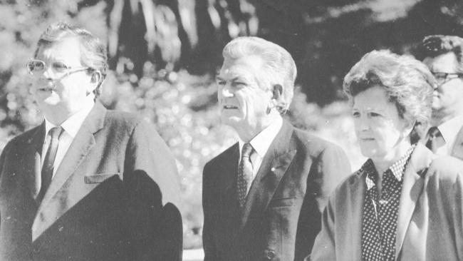 David Lange with Prime Minister Bob Hawke and wife Hazel