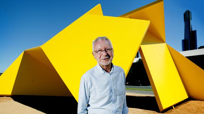 Ron Robertson-Swann with his 1980 sculpture Vault outside ACCA. Picture: Nicole Cleary