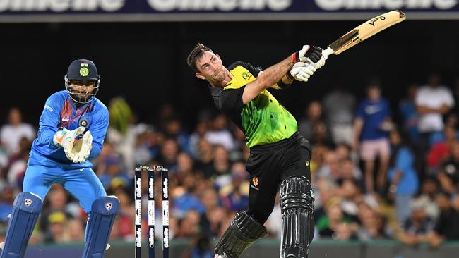 Glenn Maxwell goes big large at the Gabba. Picture: AAP