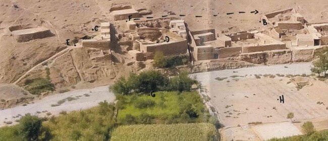 Photographs of the remote village of Darwan, Afghanistan, showing markings from a witness in the defamation trial launched by Ben Roberts-Smith. The town is the alleged cliff kick and execution site of farmer Ali Jan which Mr Roberts-Smith totally denies. Picture: Federal Court of Australia