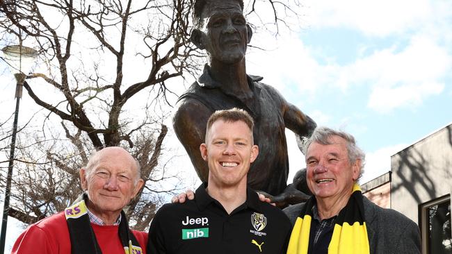 Richmond’s Jack Riewoldt became the fourth member of Richmond’s 300 game club joining Kevin Bartlett, left, Francis Bourke, right, and Jack Dyer. Picture: Michael Klein