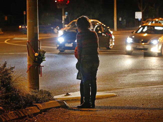 Aivy’s mother and sister at the scene of the accident. Picture: David Caird