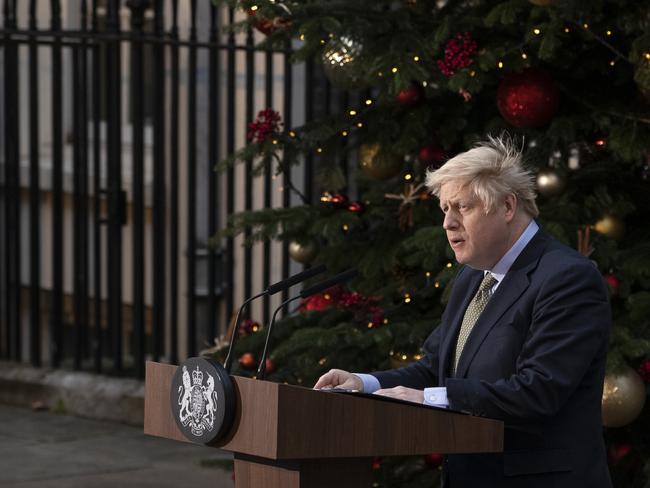 ‘Work is being stepped up’. Prime Minister Boris Johnson makes a statement in Downing St after his election victory. Picture: Getty Images