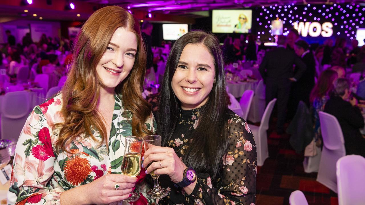 Sarah Springate (left) and Grace Hilder of Realway Property Partners at the Women of Strength fundraiser for Toowoomba Hospital Foundation at Rumours International, Friday, August 19, 2022. Picture: Kevin Farmer