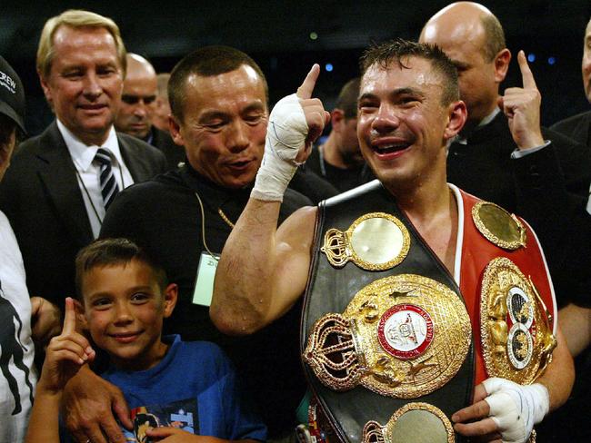 Tim celebrating after his dad’s win over Jesse Leija. Boxing. Digital Image.