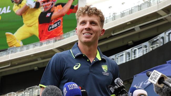 PERTH, AUSTRALIA - NOVEMBER 18: Nathan McSweeney addresses the media during a media opportunity at Optus Stadium on November 18, 2024 in Perth, Australia. (Photo by Paul Kane/Getty Images)