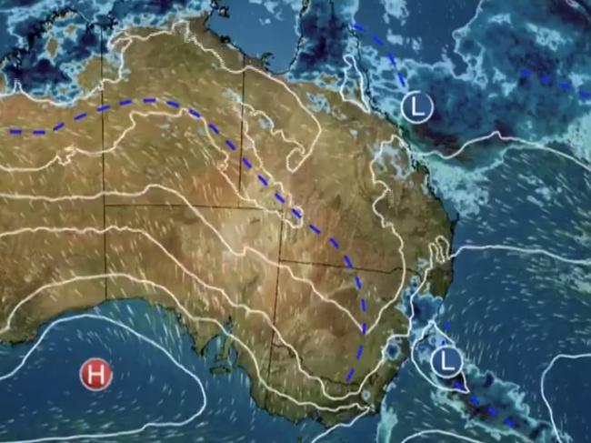 Rains forecast for NSW and a tropical low in the Top End. Picture: BOM