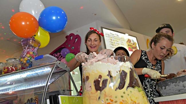 World record parfait under construction at Sweet Lips Creamery, Mooloolaba in 2016. Picture: Warren Lynam